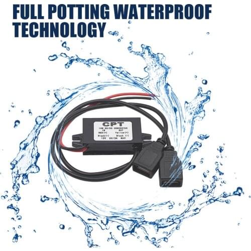 DC-DC Converter Module 12V To 5V 3A 15W Double USB Step Down Power Output Adapter Car Potting Waterproof Power Supply Module