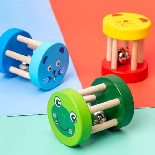 Baby Toys Rattles Montessori Wooden Cage Rattles Toy Colorful Instruments Shaking Handbell Toys Baby Early Educational Toys