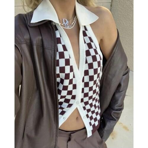 DYLQFS 2021 Summer y2k Women vintage Streetwear Vest Sexy Sweet Backless Tank Top Female Casual Short Halter Knitted Pullover