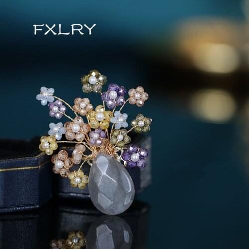FXLRY Elegant Creative Jewelry Handmade Natural Pearl Stone Design Vintage Flowers Suit Brooches Fashion Jewelry