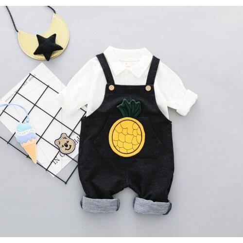 Baby Girls Boys Clothing Sets Toddler Child Clothes Suits Autumn White T Shirt Pineapple Overall Pants Infant Kids Costume