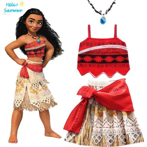 INS Girls Moana Cosplay Costume for Kids Vaiana Princess Dress Clothes for Halloween Costumes for girls baby Girl party dresses