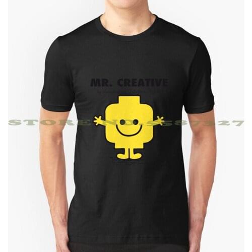 Mr Creative Black White Tshirt For Men Women Lego Bricks Afol Head Funny Joke Roger Hargreaves