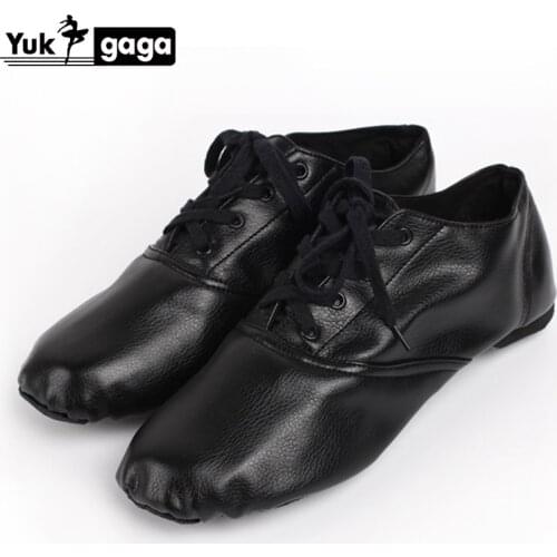 Black Genuine Leather Jazz Shoes Soft Dancing Sneakers Gymnastics Dance Shoes Unisex Slip On Jazz Dance Shoes