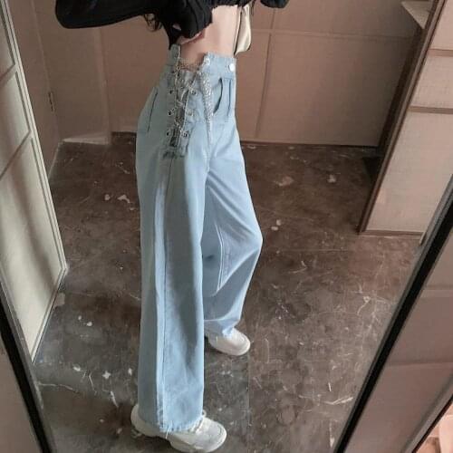 HOT Spring Autumn Womens jeans Woman pants Loose Wide leg pants Straight pants High waist Show thin Oversize All-match Fashion