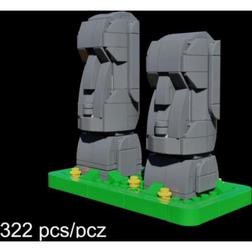 MOC Easter Island StatuePortrait Stone Volcanic Building Blocks Island Model Decoration Figure Carving Bricks Toys Child
