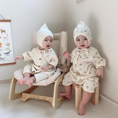 Fashion Infant Boys Girls Clothing Fashion Cotton Long Sleeve Baby Rompers With Hat Toddler Kids Pajamas Clothes Set