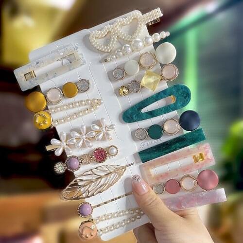 Fashion Acrylic Pearl Hair Clips Set Sweet Flower Hair Barrettes For Women Girls Korean Geometric Hair Accessories Jewelry 2021