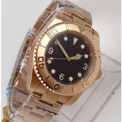 Full Rose Gold Plated Automatic Men Watch Sapphire Crystal Black Dial MIYOTA 8215 Movement Date Oyster Bracelet