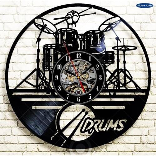 Guitar Drums Set Wall Clock Music Instrument Notes Vinyl Record Gift Home Decor Decorative Vinyl Record Wall Clock