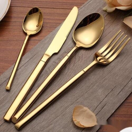 Embossed Golden Stainless Steel Steak knife sets Cutlery Dinnerware Set Kitchen Accessory Gadget Sets Dinner Fork TeaSpoon