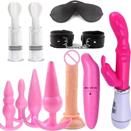 Sex Toys Set Rabbit Vibrator Fun Anal Plug Adult Masturbation Device Breast Sucking Teasing Handcuffs Eye Mask Sex Toy for Women