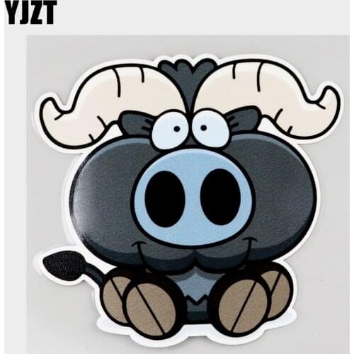 YJZT 12.5CM×12.1CM Decal Little Blue Cow Sits And Smiles PVC Car Sticker 11C-0093