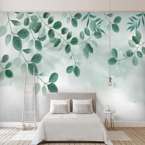 Custom Mural Wallpaper Modern 3D Green Leaves Plant Photo Wall Cloth Living Room Bedroom Home Decor Waterproof Wall Painting 3 D