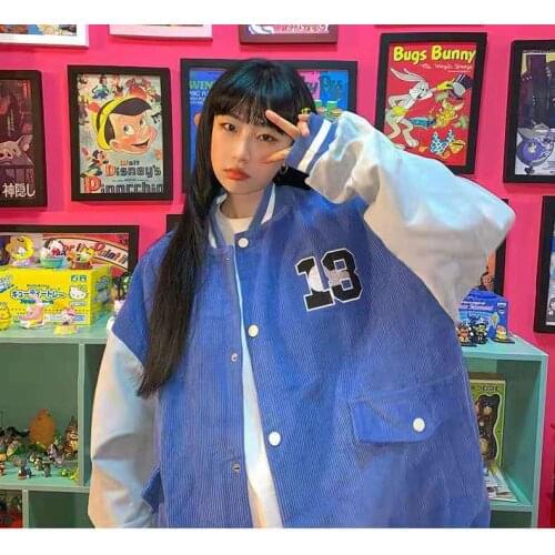2021 new corduroy baseball uniform women Oversized V-Neck Coats all-match casual Korean loose jacket oversized jackets for women