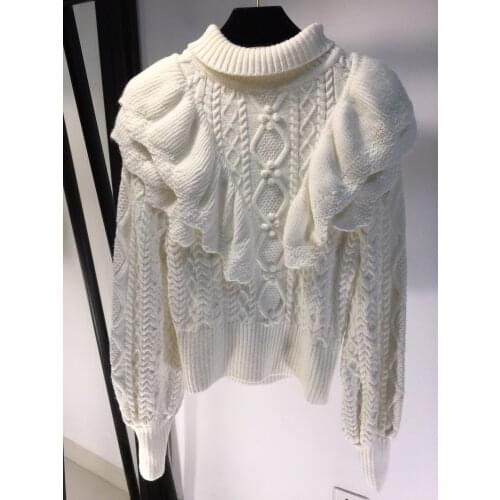New ladies fashion 2021 long-sleeved sexy casual solid color ruffled turtleneck sweater 0109