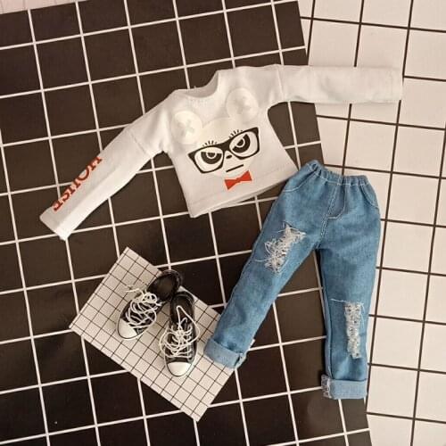 Dolls Blyth Clothes Cartoon Long-Sleeve T-shirt/Jeans for blyth pant for Doll accesories( fit Azone,ob24,Pullip,blyth 1/6 doll)
