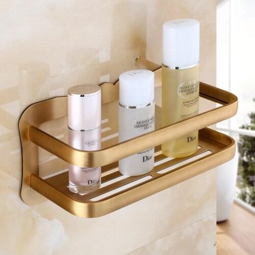 Bathroom Shelf Aluminum Gold/Antique Shower Shampoo Soap Corner Shelf Bathroom Storage Organizer Rack Nail Free Wall Mounted