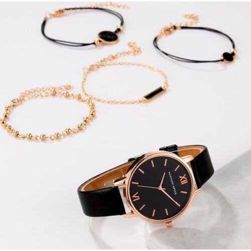 Simple Ladies watch Womens Quartz Leather Band Strap Watch Analog Wrist Bracelet Bracelet Watch Set relogio feminino