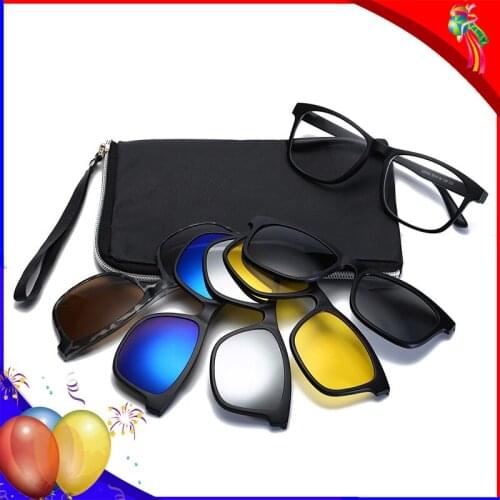 6 In 1 Custom Polarized Optical Magnetic Sunglasses Clip on Myopia Eyeglasses Frame Men Women Polaroid Clip-on Sun Glasses