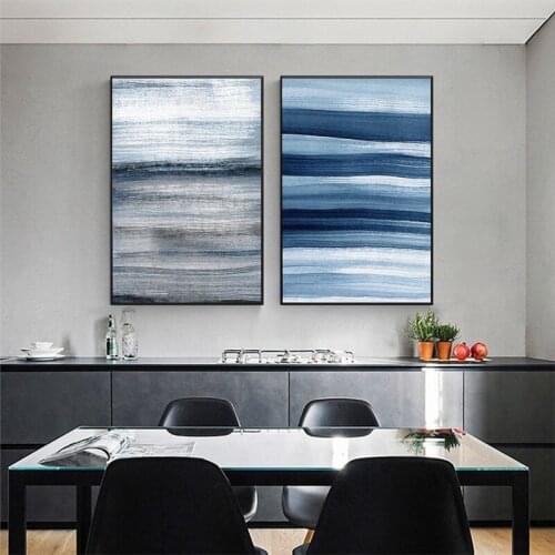 Modern Abstract Blue Lines Canvas Print Painting Nordic Minimalism Wall Art Poster Picture for Living Room Home Decoration