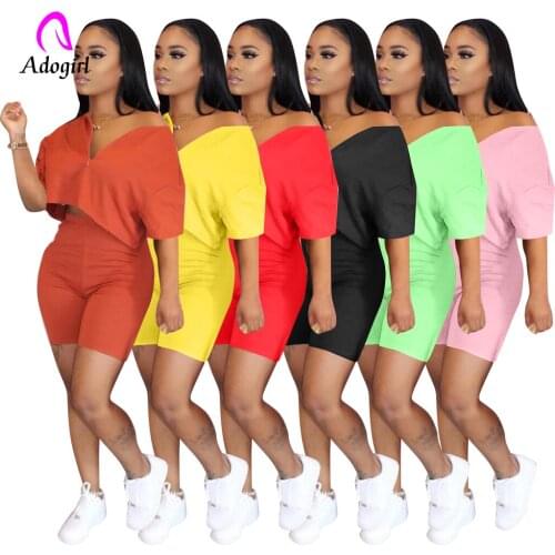 Tracksuit Summer Women Set Casual Soild Bikers Short Sleeve Zipper Crop Tops T Shirt Pants Suit Two Piece Set Female Joggers