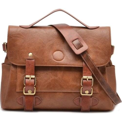 Large Capacity Cambridge Bag Multifunctional Messenger Crossbody Bag Mens Vintage Briefcase Handbag Oil Wax Leather