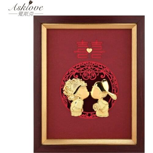 Asklove Wedding decoration 24k Gold Leaf Painting Sweet Love pictures Desktop Ornaments Crafts Wall Art Pictures Home Decor Gift