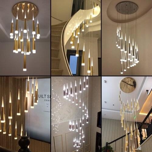 LED Pendant Lamp Hotel Light Villa Stairs Rotating Hanging Lamp Gold Pendant Light Luxury Decor Indoor Light Fixture AC220V