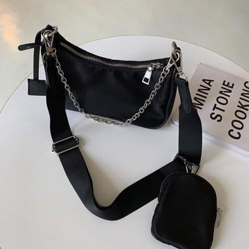 Famous Brand Vintage Nylon Chain Crossbody Bag Women Black Sport Shoulder Messenger Bags Female Casual Handbags Small Purses