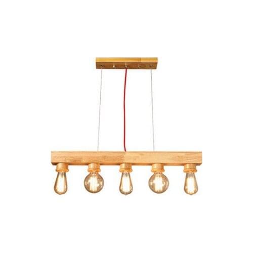Vintage Wooden Suspension Light Wood Bar Pendant Light with LED E27 Edison Bulbs Wire Droplight Bar Cafe Room Lighting Fixture