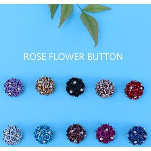 High Quality 1pcs Metal Rose Flower Shank Buttons For Craft Scrapbooking Clothing Wedding Diy Sewing Decorative Buttons 21mm