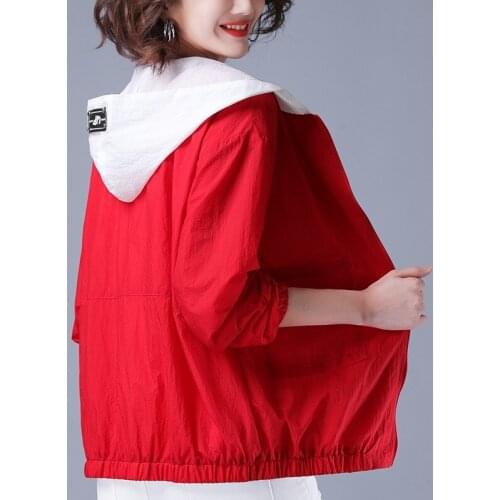 Womens Hooded Pocket Zipper Thin Windbreaker Jacket Long Sleeve Sun Protection Jacket 2021 Fashion Summer Womens Jacket