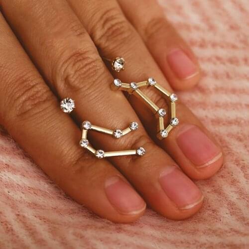 Girls Creative Big Dipper Zodiac 12 Constellation Rhinestone Charm Stud Earrings Women Asymmetry Jewelry