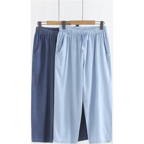 2019 Fashion Plus size Summer Thin Jeans Women Calf-Length Pants Casual Denim Harem Pants Female Loose Elastic waist Jeans G288