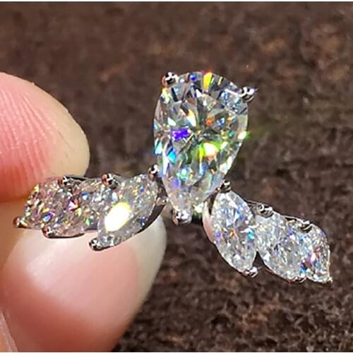 18K Au750 White Gold Women Wedding Party Engagement Ring 1 2 3 4 5 Carat Pear Water Drop Moissanite Diamond Ring Crown Marquise