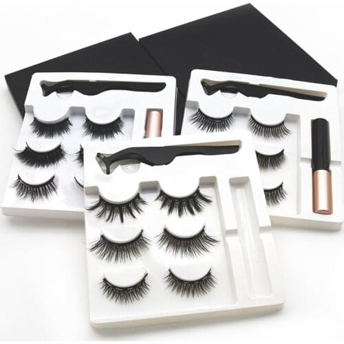 100% Cruelty Free 3 Sets Magnetic Lashes With Eyeliner Kit Natural Strip Eyelashes 3D Vegan Magnetic Eyelash With Eyeliner
