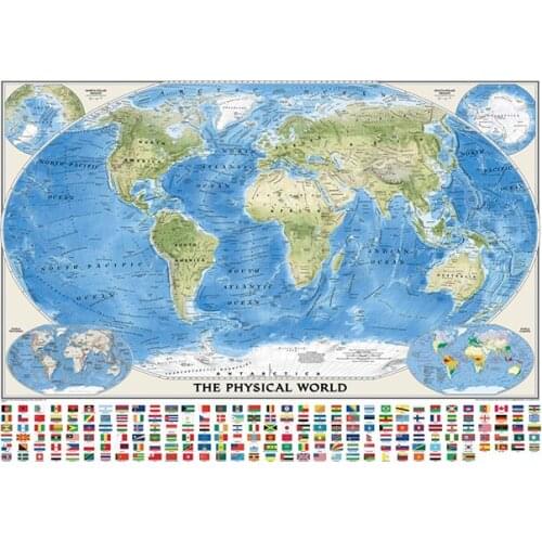 150*100cm The World Map with National Flags Non-woven Canvas Painting Modern Poster Art Card Living Room Home Decoration