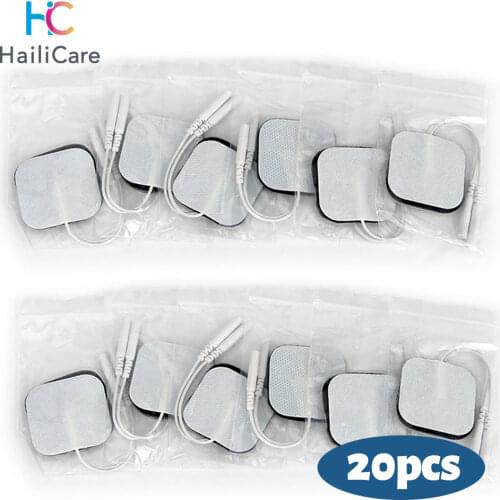 20Pcs/lot 4x4cm Ems Nerve Muscle Stimulator Silicone Gel Electrode Pads Tens Electrodes Digital Therapy Machine Massage 2mm Plug
