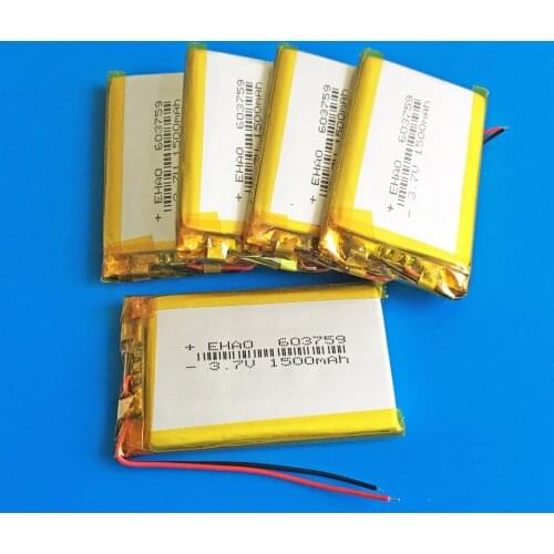 5 pcs 3.7V 1500mAh lipo polymer lithium rechargeable battery for MP3 GPS navigator DVD Recorder headset e-book camera 603759