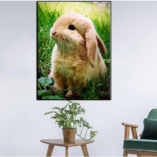 5d Diy Diamond Painting Full Square Round Cross Stitch Diamond Embroidery Cute Rabbit Home Decoration Wall Art For Living Room
