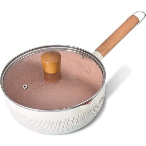Nonstick Sauce Pan Small Pot with Lid Induction Cooker,Soup Pot for Stew Dish, Solid Wooden Handle Milk Pan with Spout