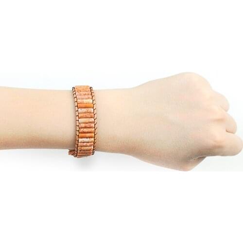 Powder Opal Natural Stone Handmade Tube Beads Bracelet Jewelry Leather Wrap Bracelet Creative Gifts Couples Bracelets