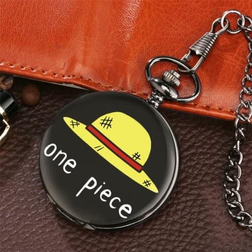 ONE PIECE Theme Printing Quartz Pocket Watch Retro Smooth Black Pocket Clock Punk Pendant Fob Chain Gifts Kids