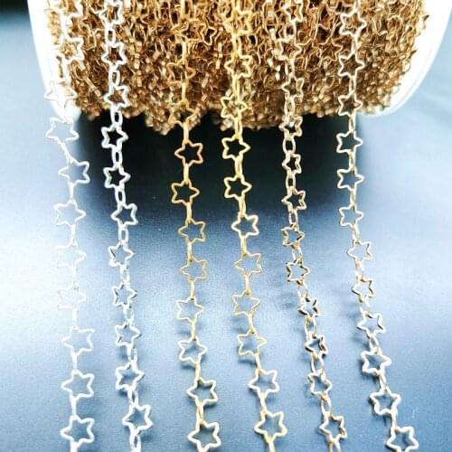 No Fade 1 Meter Star Chain Necklace Gold Silver Chain 5mm Hollow Out Metal Copper Chains Jewelry Making Components Craft DIY