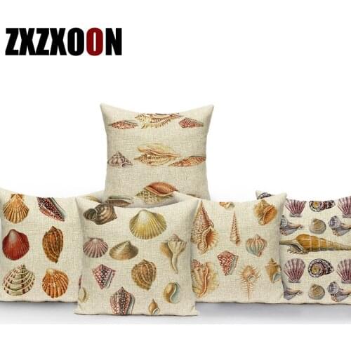 Decorative Throw Pillows Case Seashell Starfish Coral Conch Polyester Pillows Cushion Cover for Sofa Bedroom Decoration