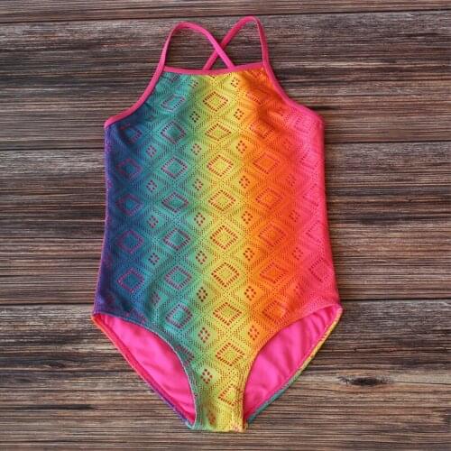 Childrens Swimsuit Jacquard Gradient Color Rainbow Childrens One-piece Swimsuit Summer Swimming Wading Sports Hot Swimwear
