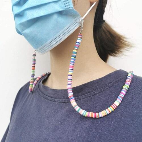 Polymer Clay Disc Beaded Mask Chain Necklace Eyeglass Chain Women Eyeglass String Holders Mask Lanyard Around Neck Mask Holders