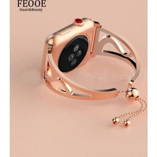 FEOOE Suitable for Apple Iwatch1/2/3/4/5 Stainless Steel Strap 18K Gold Bracelet Tassel Steel Strap Golden LXY