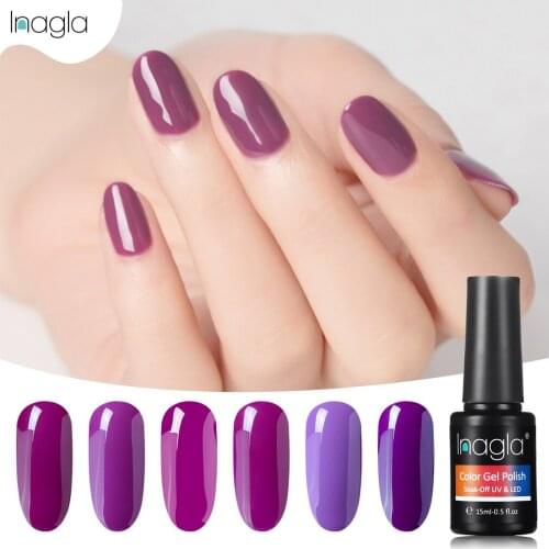 Inagla 15ml UV & LED Purple Series Nail Gel Polish Top Base 12 Pure Colors Manicure Long-lasting Soak Off Nail Art Design